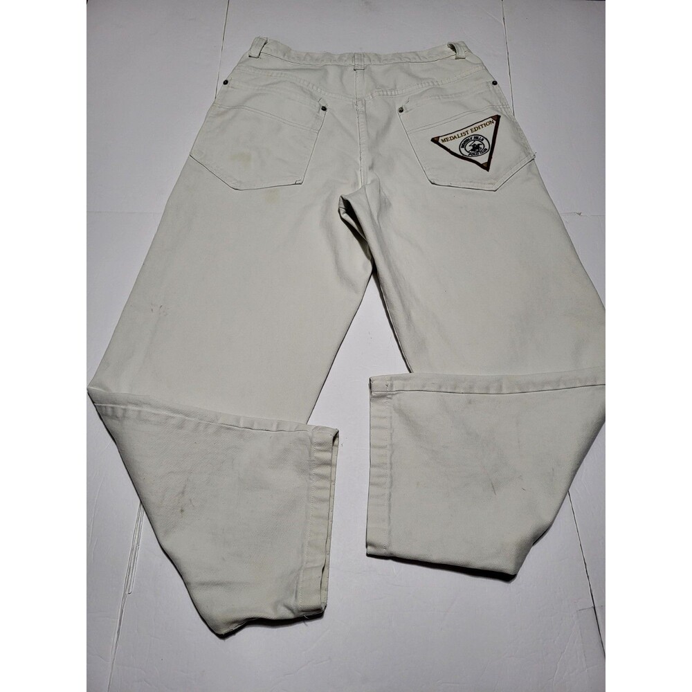 Vtg 04 Beverly Hills Polo Club Mens 36X34 White Jeans BIG LOGO On Pocket RARE
